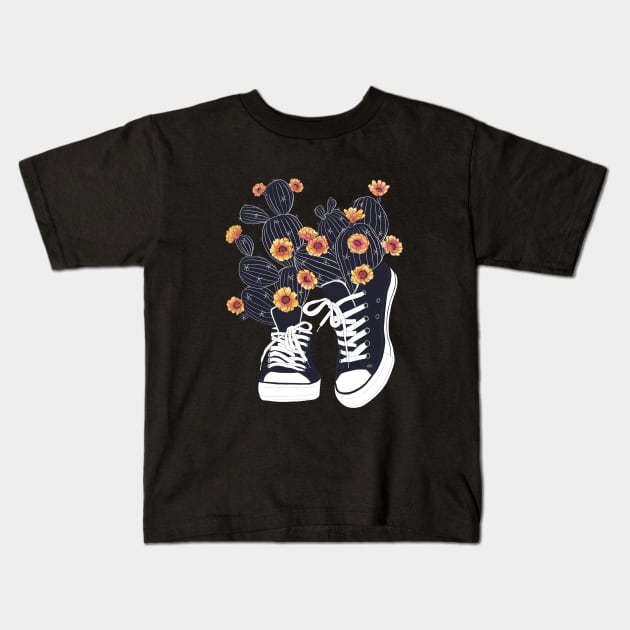 Sneakers with cactus Kids T-Shirt by kodamorkovkart